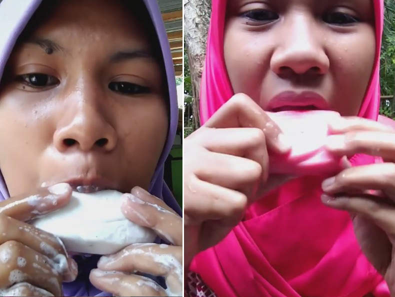 印尼女子喜欢吃肥皂 吃得津津有味令人受不了