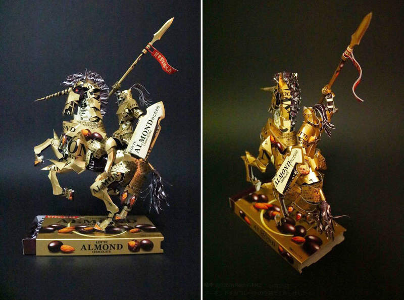 纸模型达人制作巧克力黄金骑士 用巧克力包装盒制作骑士帅气
