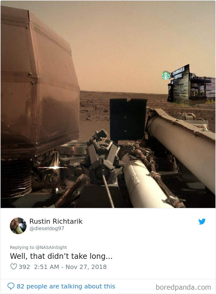 NASA洞察号着陆传来火星表面照片 网友“才华病”发作脑洞大开